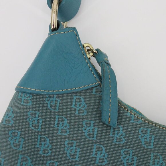 Dooney and Bourke Signature DB Logo Jacquard Hobo Shoulder Bag Blue Leather Y2K - Picture 3 of 16